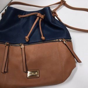 Simply Noelle Blue & Tan Leather Satchel Tote
